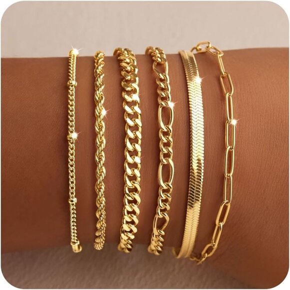 Gold Bracelets for Women Trendy,14K Real Gold Plated Dainty Stackable Paperclip - Picture 1 of 10
